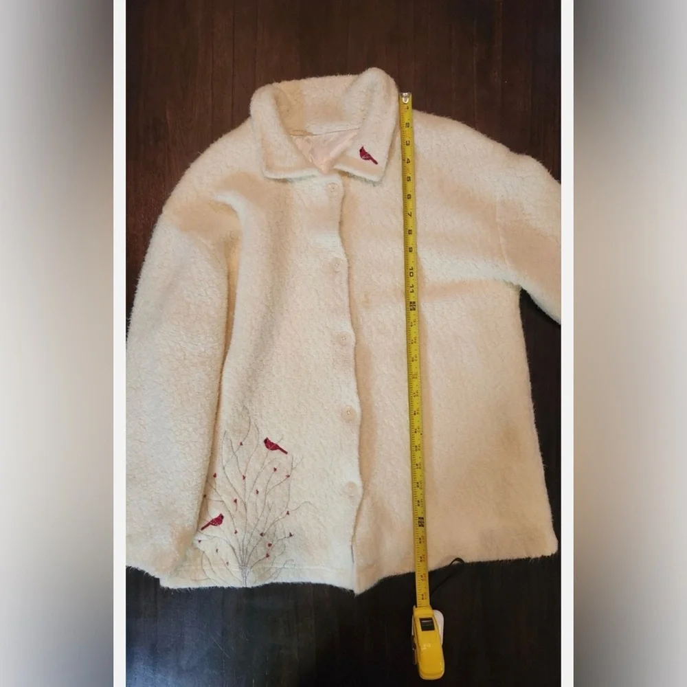 Cozy Cream Teddy Jacket with Red Accents - Picture 7 of 12